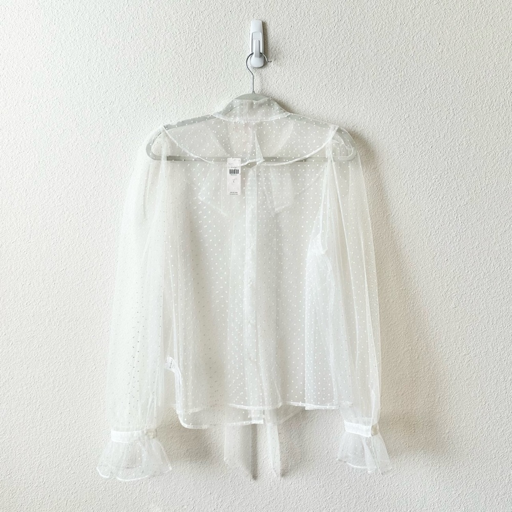 NWT Anthropologie Dolan Sheer Tie-Front Blouse in White Size Large - Picture 4 of 9